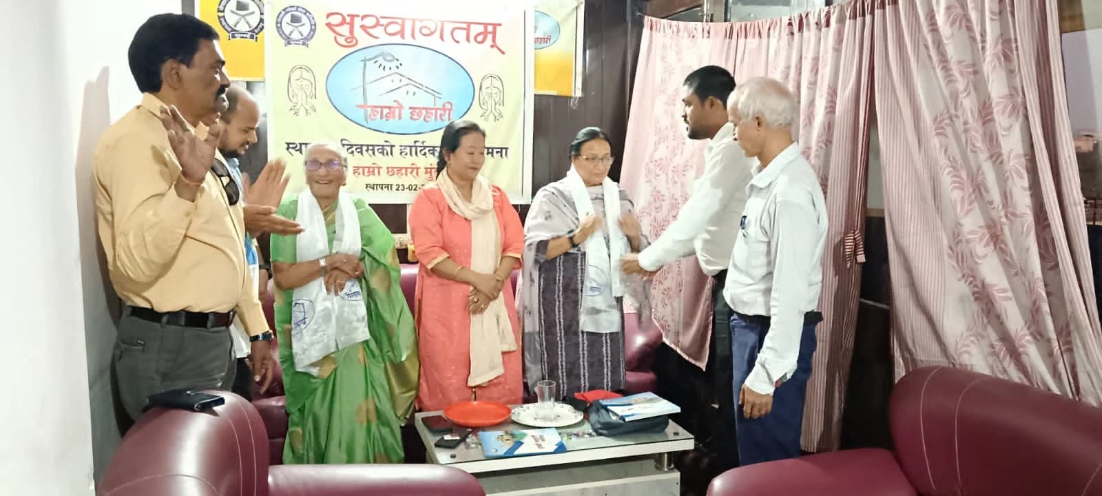 Sthapana Diwas · group felicitation with khada scarves